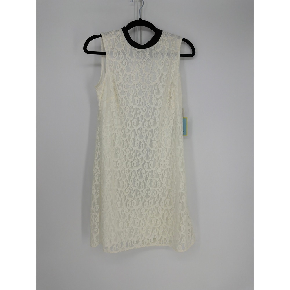 CeCe Lace Shift Dress Women 2 White Black Bow Back Sleeveless Mod Elegant NWT